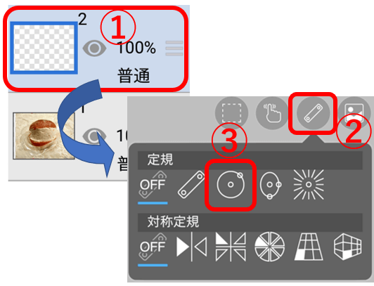 レイヤー追加と定規選択の画像