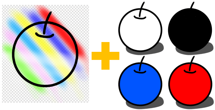 比較用のベースリンゴと乗せるカラーの画像